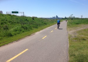 Bike path home with Quebec City in the distance.